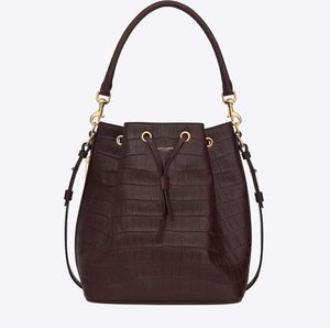 Saint Laurent Emmanuelle Bucket Bag Crocodile Embossed Leather size large